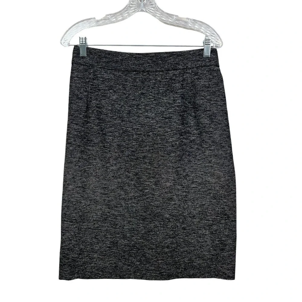 Theory Womens Pencil Skirt Flat Front Vented Zip Heathered Black White Size 8*